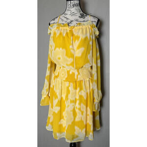 🧨 Karl Lagerfeld off the Shoulder Yellow Tie Dye Floral Mini Dress Size 8
